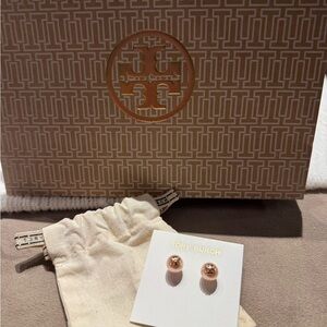 Tory Burch Pink and Silver Button Earrings